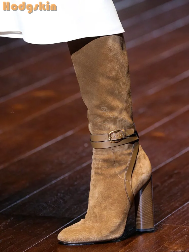 Retro Buckle Straps Boots Sued - Sewing Zipper avis et prix