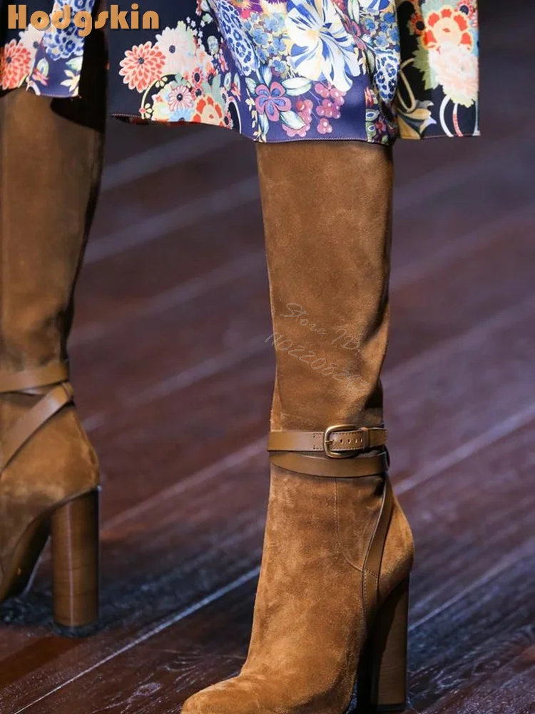 Retro Buckle Straps Boots Sued - Sewing Zipper avis et prix