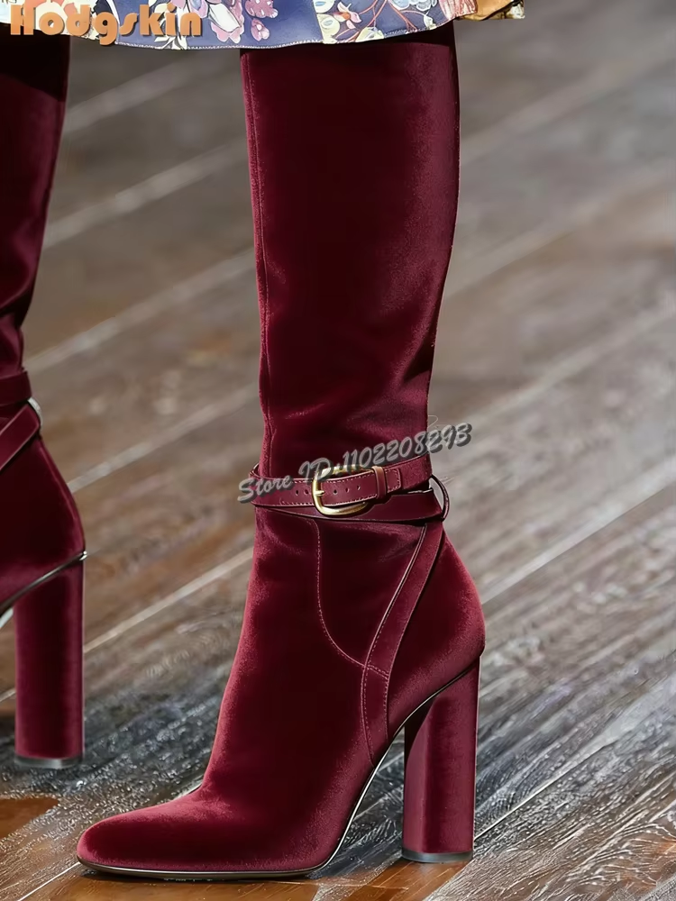 Retro Buckle Straps Boots Sued - Sewing Zipper avis et prix