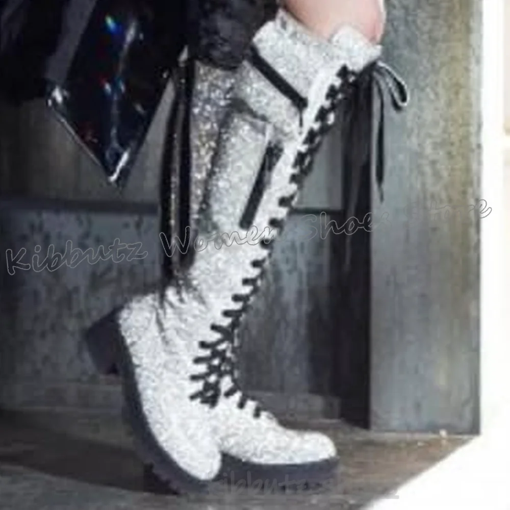Knee High Boots Bling Glossy P - Sewing Zipper avis et prix