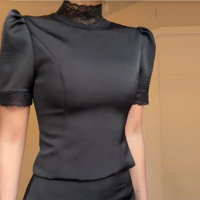 New Satin Lace Edge Top Short  - Shoulder Pad Set In avis et prix